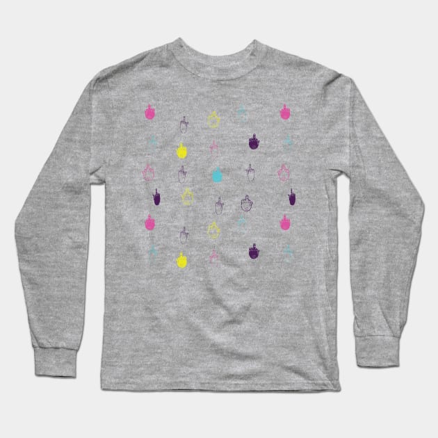 Middle Finger Drawn Pattern Long Sleeve T-Shirt by goodwordsco